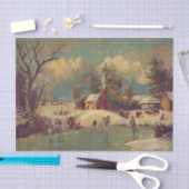 Vintage Peaceful Winter Village Ice Skating Seidenpapier (Handwerk)