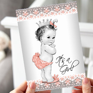 Vintage Peach and Gray Baby Girl Shower Einladung