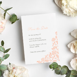 Vintage Peach Floral Rose Spitzen-Muster Hochzeit Save The Date