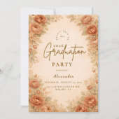 Vintage Peach Rose Graduation Party Einladung (Vorderseite)
