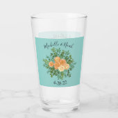 Vintage Peach Rose Hochzeit auf Aqua Aquamarin Glas (Rückseite)