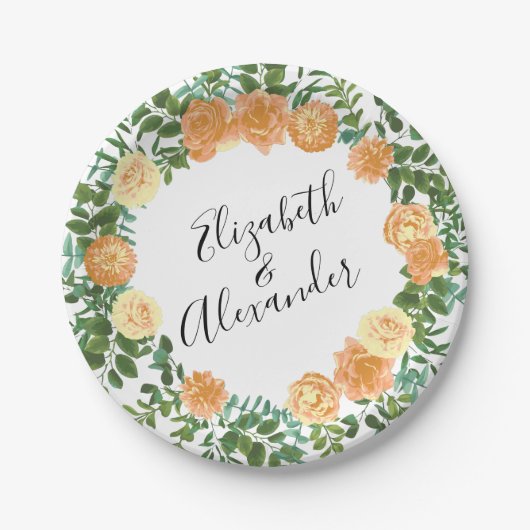 Vintage Peach Rose Hochzeit Pappteller (Vorderseite)