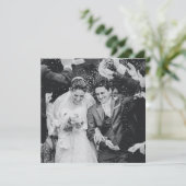 Vintage Peach Rose Spitzen Platz Hochzeit Foto Dankeskarte (Stehend Vorderseite)