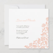 Vintage Peach Rose Spitzen Platz Hochzeit Foto Dankeskarte (Rückseite)