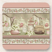 Vintage Peach Tea & Roses Untersetzer (Vorderseite)
