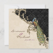 Vintage Peacock & Etchings Wedding Einladung (Rückseite)