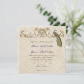 Vintage Peacock & Etchings Wedding Einladung (Stehend Vorderseite)