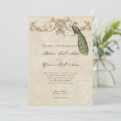 Vintage Peacock & Etchings Wedding Einladung (Stehend Vorderseite)