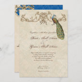 Vintage Peacock & Etchings Wedding Einladung (Vorne/Hinten)