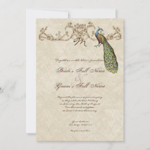 Vintage Peacock & Etchings Wedding Einladung