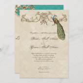 Vintage Peacock & Etchings Wedding Einladung (Vorne/Hinten)