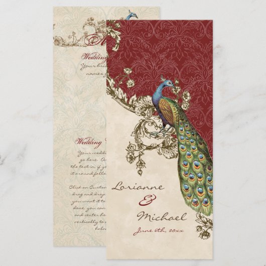 Vintage Peacock & Etchings Wedding Einladung (Vorne/Hinten)