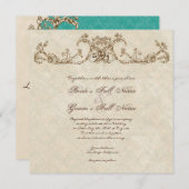 Vintage Peacock & Etchings Wedding Einladung (Vorne/Hinten)