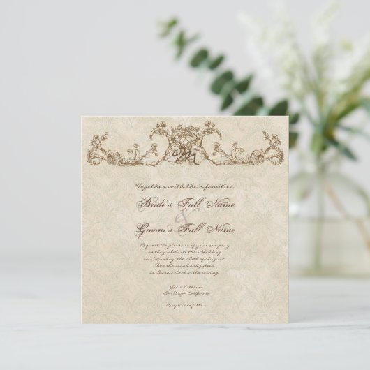 Vintage Peacock & Etchings Wedding Einladung (Stehend Vorderseite)