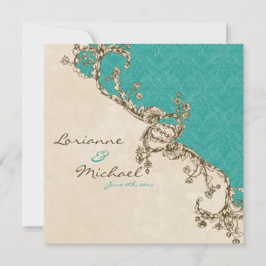 Vintage Peacock & Etchings Wedding Einladung (Rückseite)