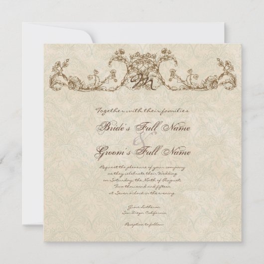 Vintage Peacock & Etchings Wedding Einladung (Vorderseite)