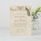 Vintage Peacock & Etchings Wedding Einladung (Stehend Vorderseite)