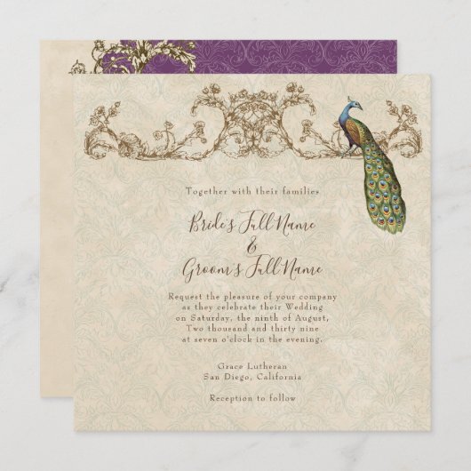 Vintage Peacock & Etchings Wedding Einladung