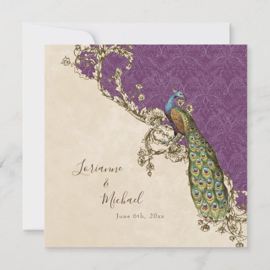 Vintage Peacock & Etchings Wedding Einladung (Rückseite)