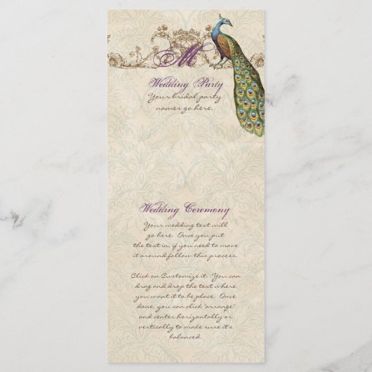 Vintage Peacock & Etchings Wedding Einladung (Rückseite)