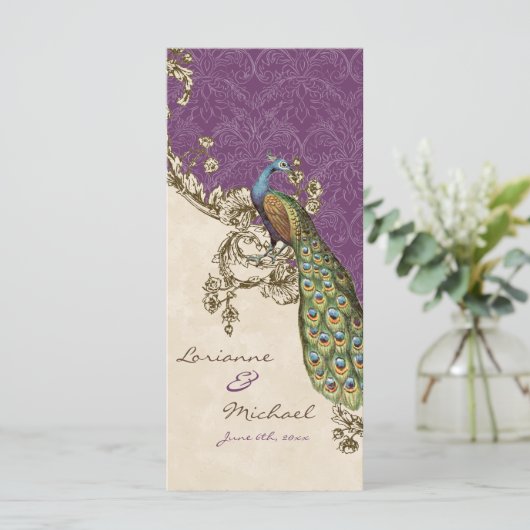 Vintage Peacock & Etchings Wedding Einladung (Stehend Vorderseite)