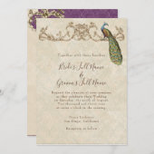 Vintage Peacock & Etchings Wedding Einladung (Vorne/Hinten)