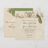 Vintage Peacock & Etchings Wedding Einladung (Vorne/Hinten)
