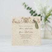 Vintage Peacock & Etchings Wedding Einladung (Stehend Vorderseite)