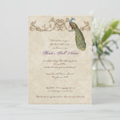 Vintage Peacock & Etchings Wedding Einladung (Stehend Vorderseite)