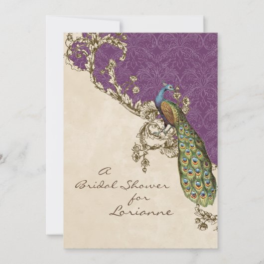 Vintage Peacock & Etchings Wedding Einladung (Rückseite)