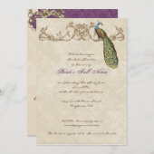 Vintage Peacock & Etchings Wedding Einladung (Vorne/Hinten)