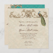 Vintage Peacock & Etchings Wedding Einladung (Vorne/Hinten)