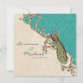 Vintage Peacock & Etchings Wedding Einladung (Rückseite)
