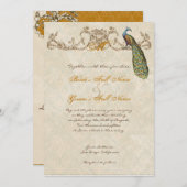 Vintage Peacock & Etchings Wedding Einladung (Vorne/Hinten)