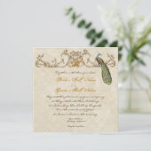 Vintage Peacock & Etchings Wedding Einladung (Stehend Vorderseite)