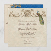 Vintage Peacock & Etchings Wedding Einladung (Vorne/Hinten)