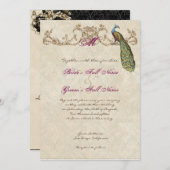 Vintage Peacock & Etchings Wedding Einladung (Vorne/Hinten)