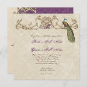 Vintage Peacock & Etchings Wedding Einladung (Vorne/Hinten)