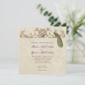 Vintage Peacock & Etchings Wedding Einladung (Stehend Vorderseite)