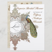 Vintage Peacock & Etchings Wedding Einladung (Vorne/Hinten)