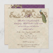 Vintage Peacock & Etchings Wedding Einladung (Vorne/Hinten)