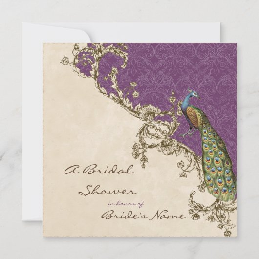 Vintage Peacock & Etchings Wedding Einladung (Rückseite)