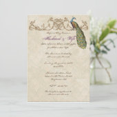 Vintage Peacock & Etchings Wedding Einladung (Stehend Vorderseite)