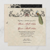 Vintage Peacock & Etchings Wedding Einladung (Vorne/Hinten)
