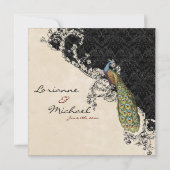 Vintage Peacock & Etchings Wedding Einladung (Rückseite)