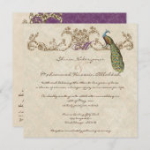 Vintage Peacock & Etchings Wedding Einladung (Vorne/Hinten)