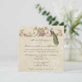 Vintage Peacock & Etchings Wedding Einladung (Stehend Vorderseite)