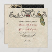 Vintage Peacock & Etchings Wedding Einladung (Vorne/Hinten)