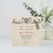 Vintage Peacock & Etchings Wedding Einladung (Stehend Vorderseite)