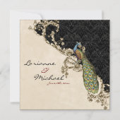 Vintage Peacock & Etchings Wedding Einladung (Rückseite)